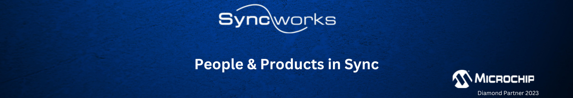 Syncworks and Microchip logos on blue background