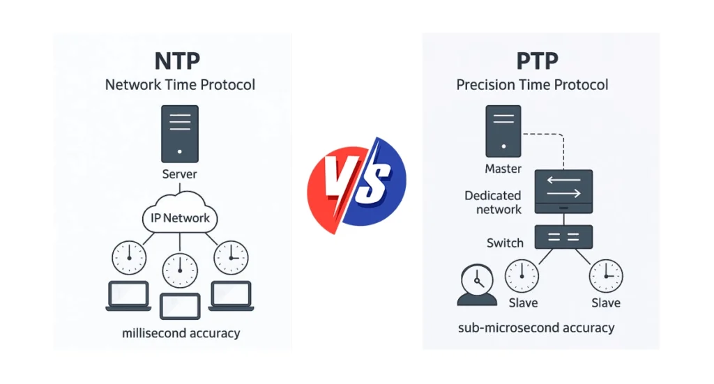 ptp vs ntp timing protocol network diagram